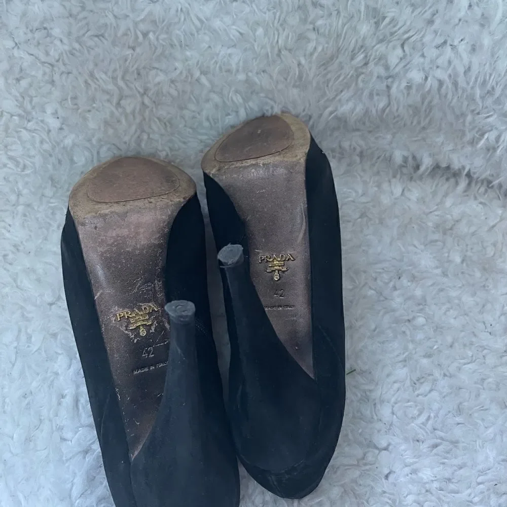 Prada Black suede platform heels ankle boots with side zipper EUR SZ42
